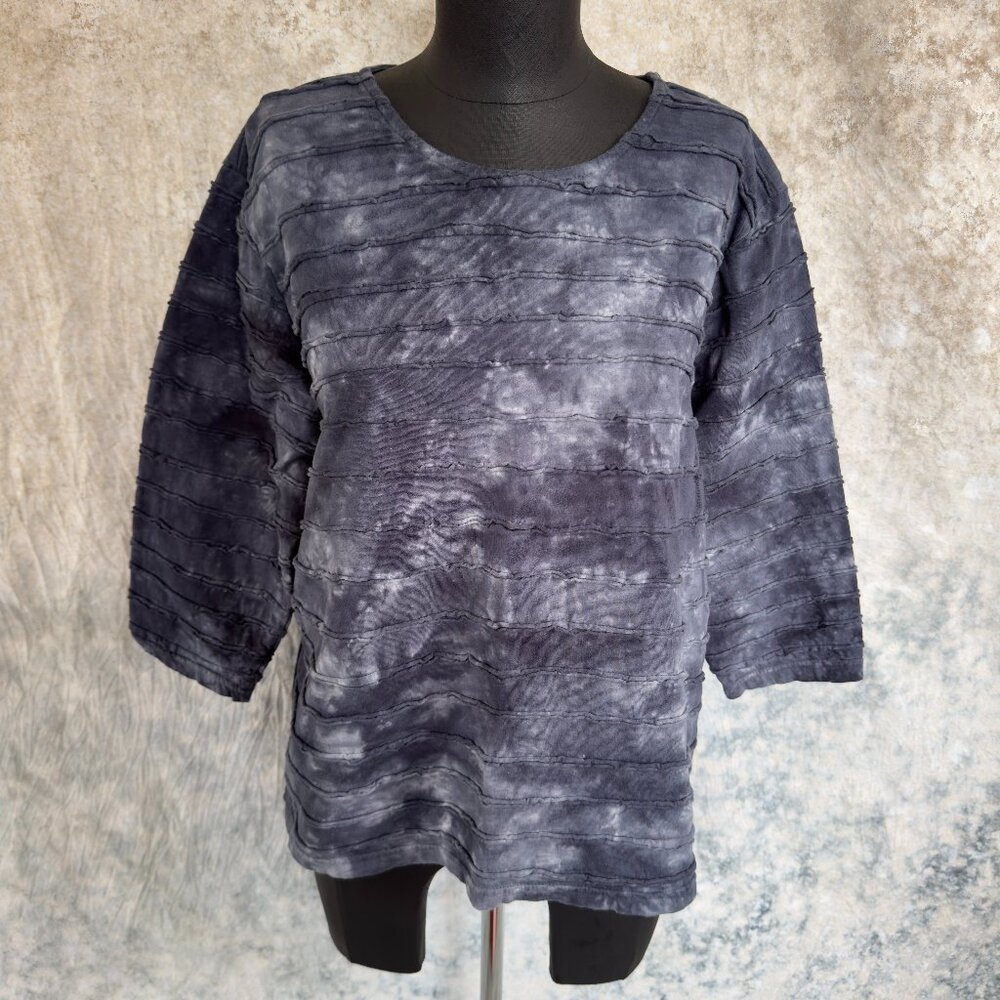 Lula-B Tie Dye Raw Edge Seams 3/4 Sleeve Top - X